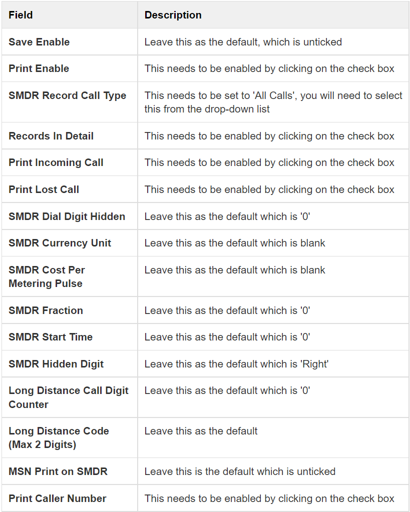 smdr attributes